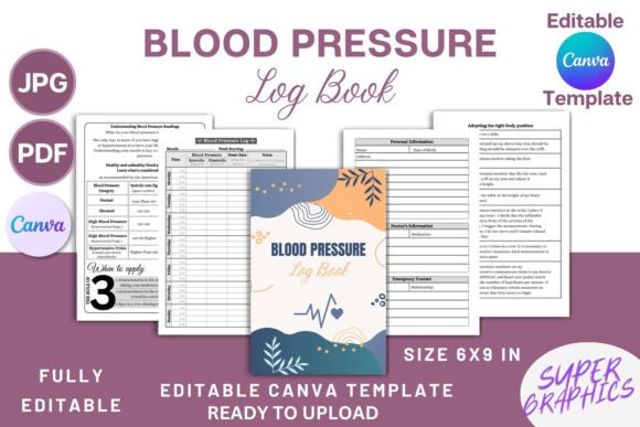 Download Blood Pressure Log Book - Canva Template - Log book Collection